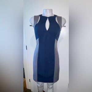 Black Halo Elegant Blue and Gray Cutout Sleeveless Sheath Dress sz 4